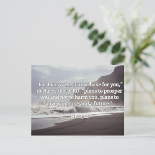 God citeert: Jer 29:11— "Gods plan voor jou" Briefkaart (Staand voorkant)