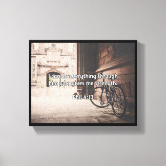 God citeert: Phil 4:13 — "God geeft kracht" Canvas Afdruk