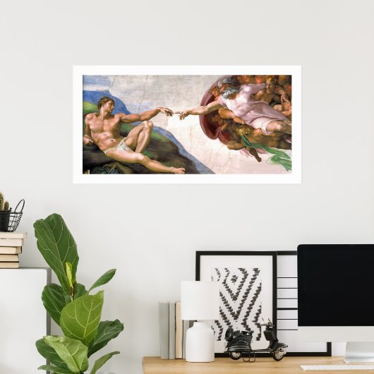 God Creëer Adam (detail) van Michelangelo Poster (Thuiskantoor)