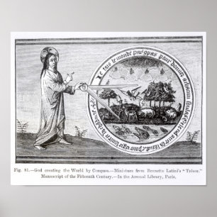 God Creëer de wereld door de kompas Poster