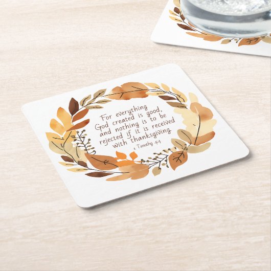God Creëer het goede | Thanksgiving krans | Neutra Kartonnen Onderzetters (Schuin)