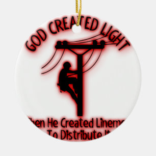 God Creëer licht - grappige bijbel, Lineman Desig Keramisch Ornament