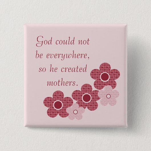 God Creëer Mothers Patterned Flower Button, Roze Vierkante Button 5,1 Cm (Voorkant)