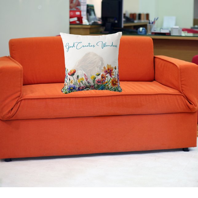 -God Creëer wonderen - Floral Faith Sierkussen (Creator heeft geüpload)