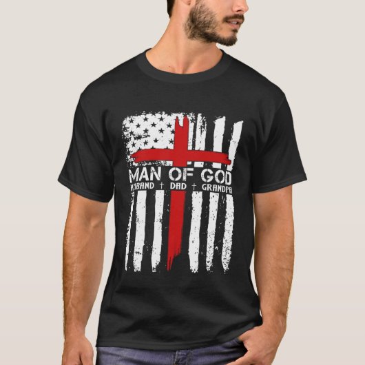 God Cross American Flag Jesus Christian Dad Grandp T-shirt (Voorkant)