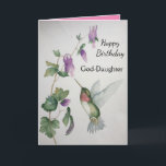 God-Daughter Verjaardag Kolibrie Tuin Kaart<br><div class="desc">Viel de verjaardag van uw God-dochter met een mooie waterverf voor kolibrie. Het tuinontwerp is elegant en stijlvol en is gemaakt met zachte kleuren room,  groen en roze. Ideaal voor een vrouw die dol is op afbeeldingen van charmante vogels en mooie tuinen.</div>