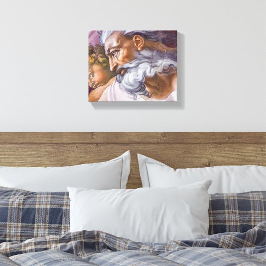 God de vader, Sistine Chapel van Michelangelo Canvas Afdruk (Insitu (Slaapkamer))