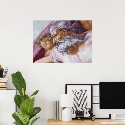 God de vader, Sistine Chapel van Michelangelo Poster (Thuiskantoor)