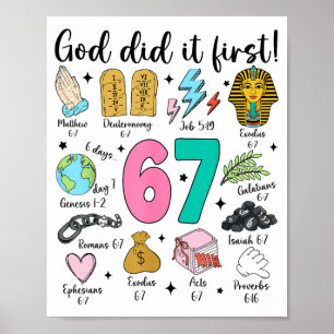 God deed het eerst 67 Zes Zeven Meme Jezus Christu Poster