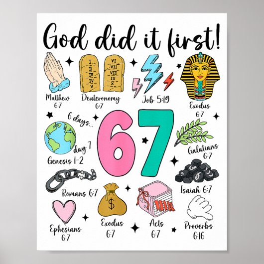 God Did It First 67 Six Seven Meme Jesus Christ Bi Poster (Voorkant)