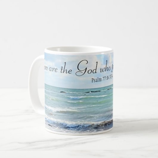 God die Miracles Ocean Blue Bijbelse Verse uitvoer Koffiemok (Voorkant links)