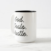 God. Doelstellingen. Hustle. Koffiebeker Tweekleurige Koffiemok (Voorkant links)