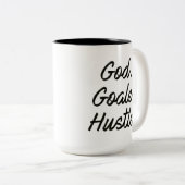 God. Doelstellingen. Hustle. Koffiebeker Tweekleurige Koffiemok (Voorkant rechts)