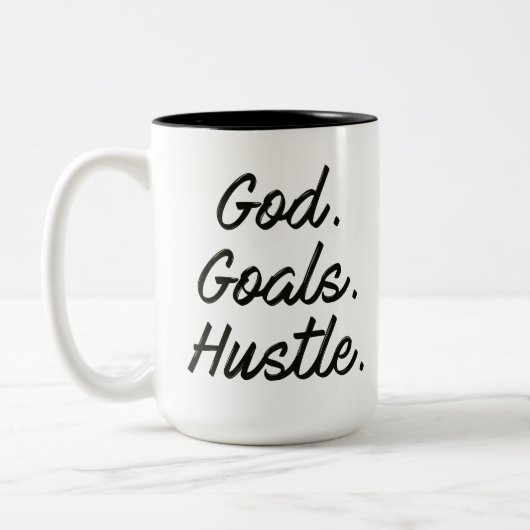God. Doelstellingen. Hustle. Koffiebeker Tweekleurige Koffiemok (Links)