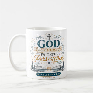 God eert trouwe volharding Christelijke quote Koffiemok