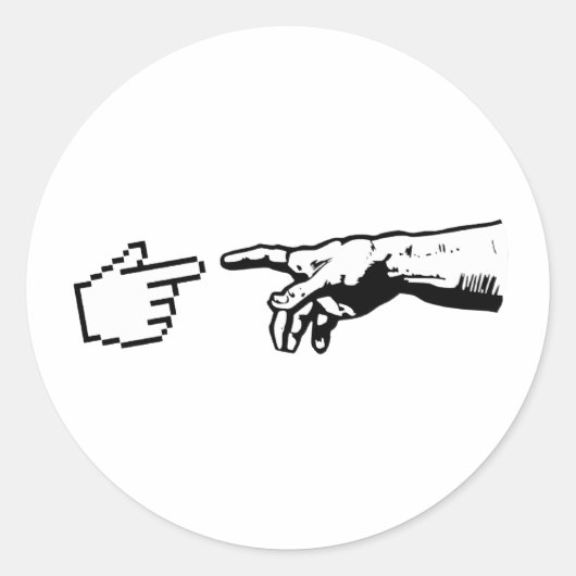 God en de machinehanden ronde sticker (Voorkant)