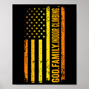 God Familie Indoor Klimmen Ons Amerikaanse Vlag Va Poster