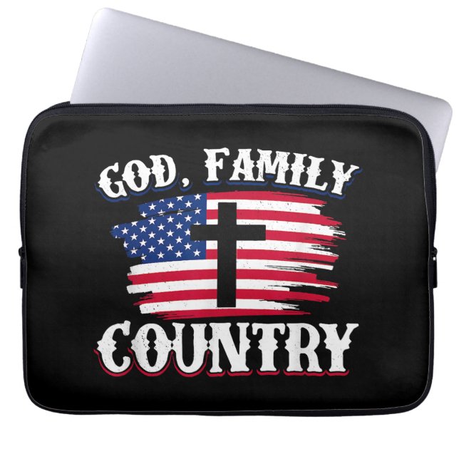 God Familie Land Amerikaanse Vlag Kruis Christelij Laptop Sleeve (Voorkant)