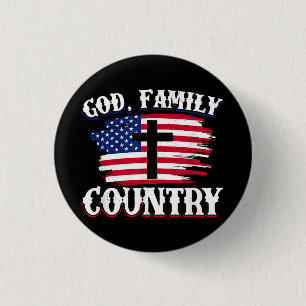 God Familie Land Amerikaanse Vlag Kruis Christelij Ronde Button 3,2 Cm