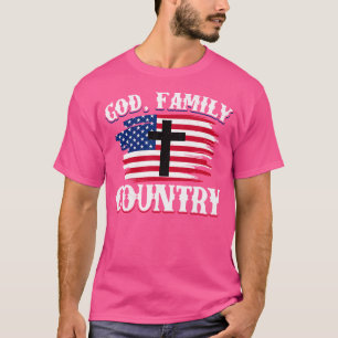 God Familie Land Amerikaanse Vlag Kruis Christelij T-shirt