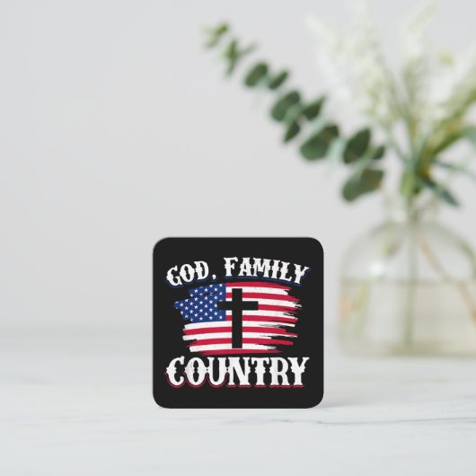 God Familie Land Amerikaanse Vlag Kruis Christelij Vierkante Visitekaartje (Staand voorkant)