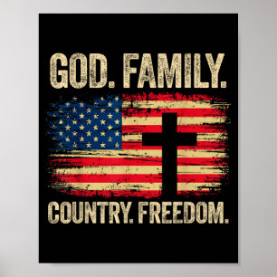 God Familie Land Dom Usa Vlag Kruis Poster