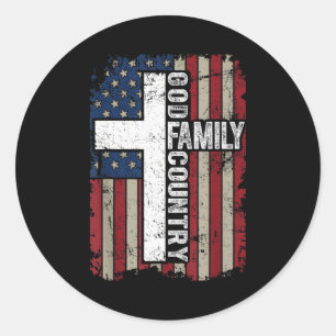 God Familie Land Patriottisch Christelijk Vintage Ronde Sticker