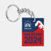 God Familie Land Vrijheid 2024 MAGA Red Wave Sleutelhanger (Voorkant Links)
