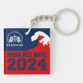 God Familie Land Vrijheid 2024 MAGA Red Wave Sleutelhanger (Achterkant)