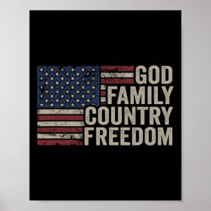 God Familie Land Vrijheid - 4 juli Vlag van de VS  Poster