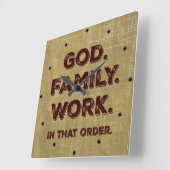 God. Familie. Work. Prioriteiten Vierkante Klok (Hoek)