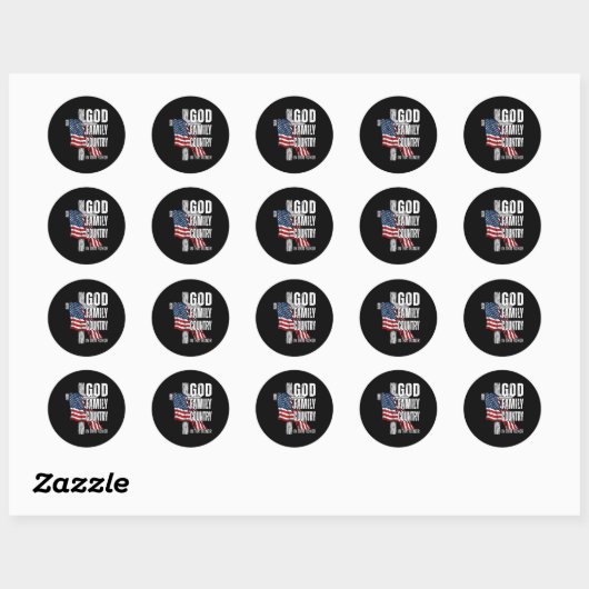 God Family Country American Flag Christian Patriot Ronde Sticker (Vel)