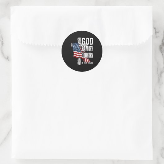 God Family Country American Flag Christian Patriot Ronde Sticker (Tas)
