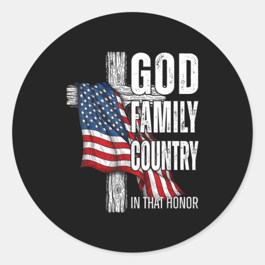 God Family Country American Flag Christian Patriot Ronde Sticker (Voorkant)
