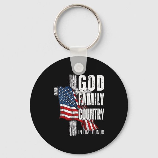 God Family Country American Flag Christian Patriot Sleutelhanger (Voorkant)