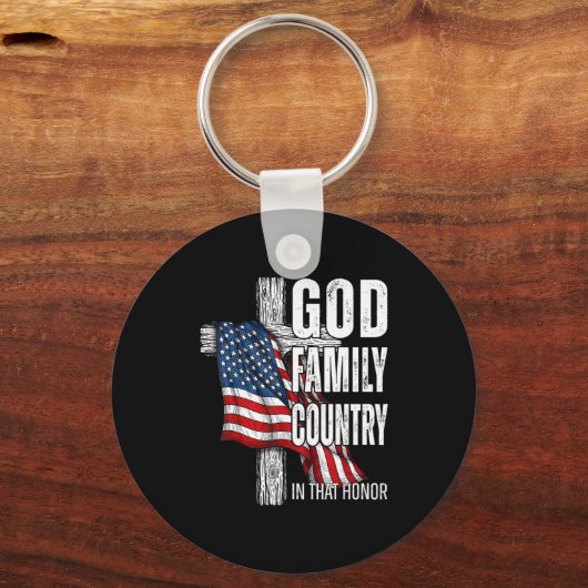 God Family Country American Flag Christian Patriot Sleutelhanger (Voorkant)