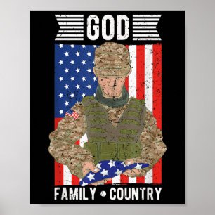 God Family Country Amerikaanse Vlag Soldaat Memori Poster