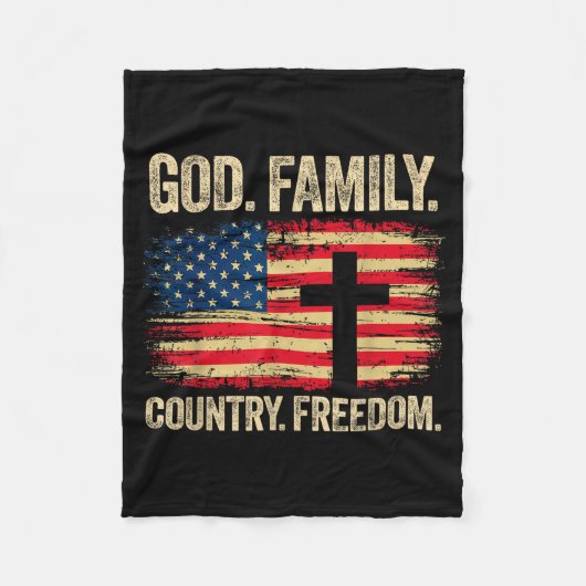 God Family Country Dom Usa Flag Cross  Fleece Deken (Voorkant)
