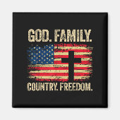 God Family Country Dom Usa Flag Cross  Magneet (Voorkant)