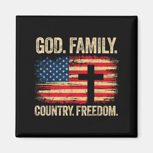 God Family Country Dom Usa Flag Cross  Magneet (Voorkant)