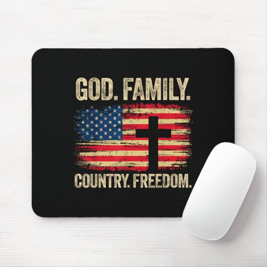 God Family Country Dom Usa Flag Cross  Muismat (Met muis)