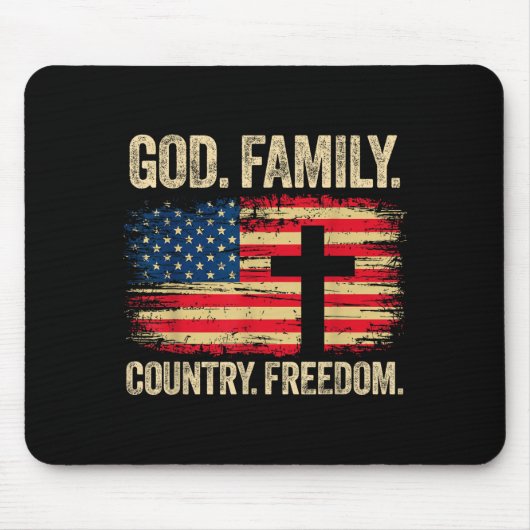 God Family Country Dom Usa Flag Cross  Muismat (Voorkant)