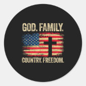 God Family Country Dom Usa Flag Cross  Ronde Sticker (Voorkant)