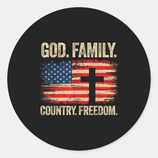 God Family Country Dom Usa Flag Cross  Ronde Sticker (Voorkant)