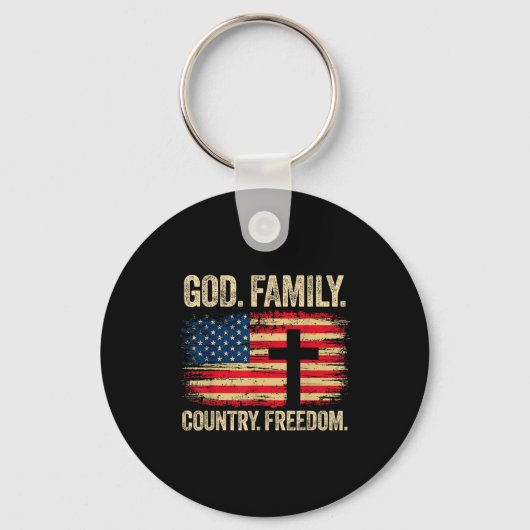 God Family Country Dom Usa Flag Cross  Sleutelhanger (Voorkant)