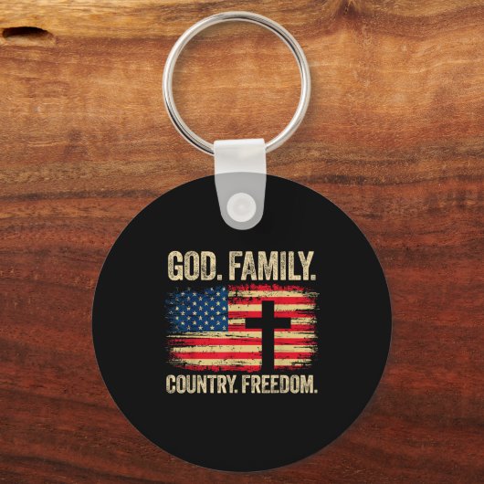 God Family Country Dom Usa Flag Cross  Sleutelhanger (Voorkant)