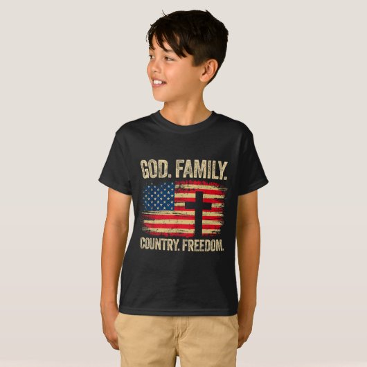 God Family Country Dom Usa Flag Cross  T-shirt (Voorkant volledig)