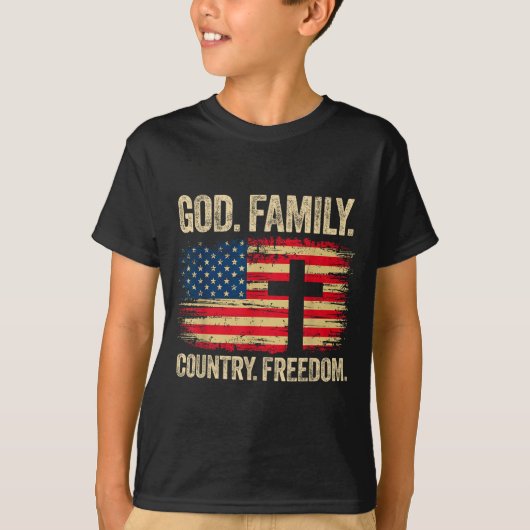 God Family Country Dom Usa Flag Cross  T-shirt (Voorkant)