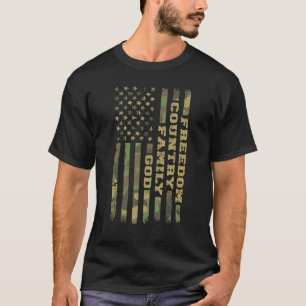 God Family Country Freedom  Camouflage Amer T-shirt