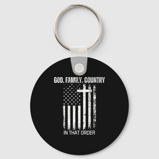 God Family Country In That Order Patriotic Christi Sleutelhanger (Voorkant)
